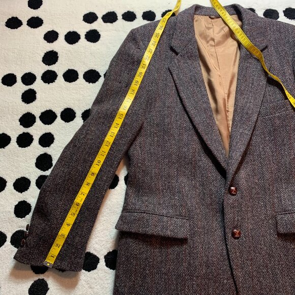 Vintage 90s Harris Tweed Blazer Brown Herringbone Wool Two Button Sport Coat - Picture 15 of 15